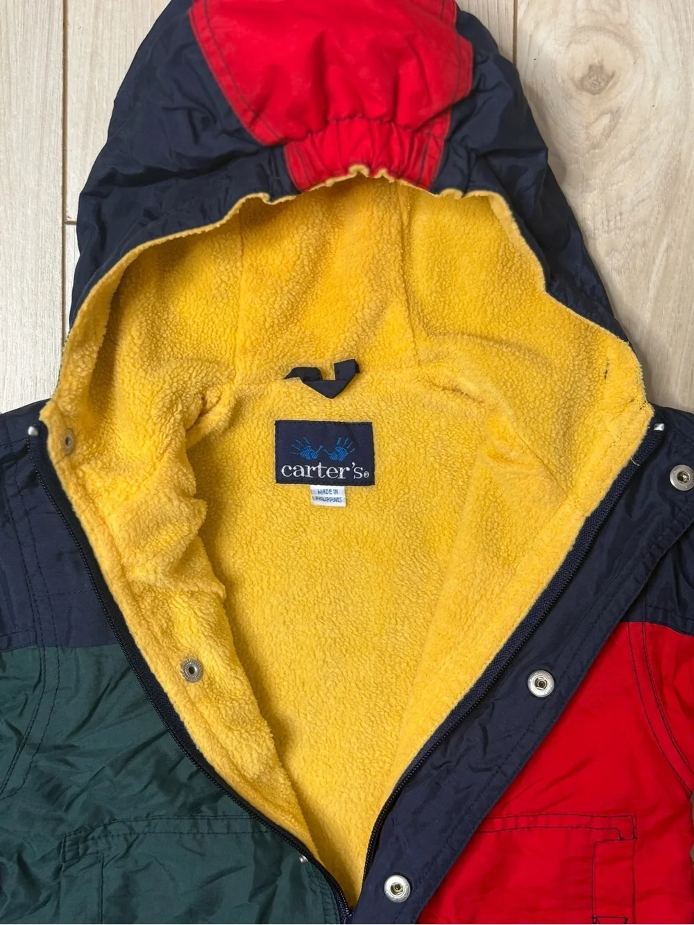 Carter’s Vintage 2T Colorblock Hooded Fleece Lined Jacket Red Navy Green Coat